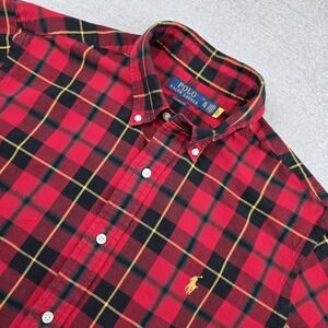 Polo Ralph Lauren Shirt Mens XL Classic Fit Red/Green Plaid Pony Preppy Academia